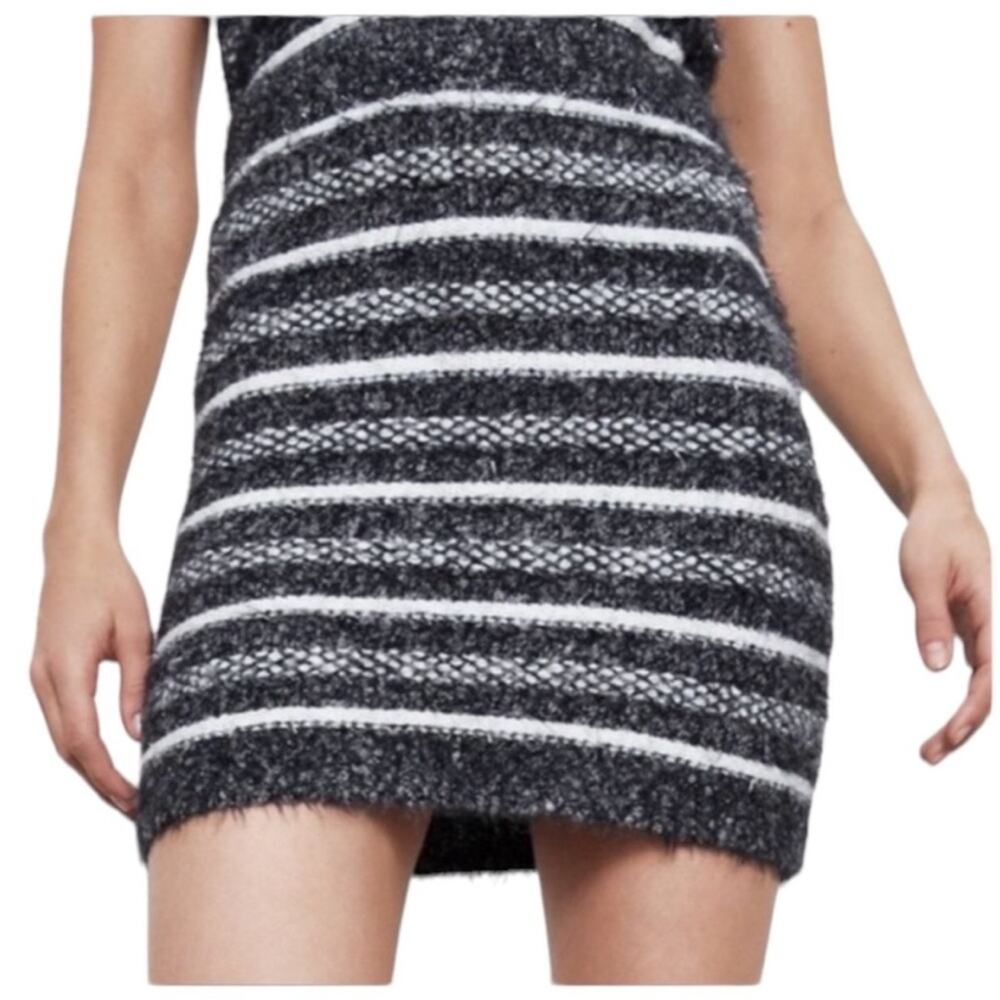 NWT Zara Knit Wool Faux‎ Fur Metallic Striped Mini Skirt